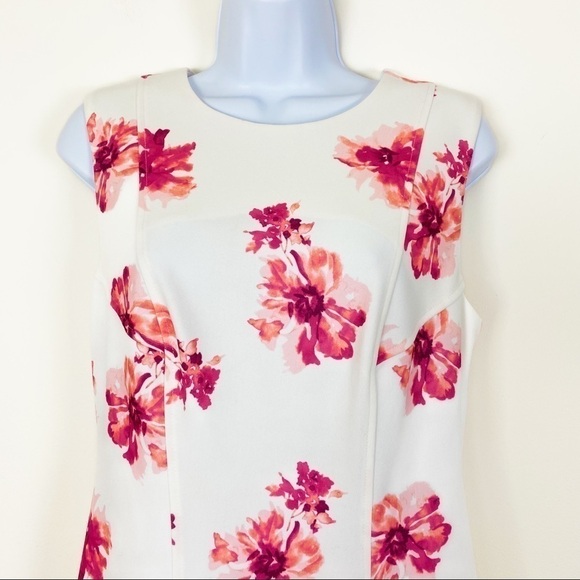 TOMMY HILFIGER Ivory White Pink Floral Sheath Dress Size 8 Cocktail Wedding Work - Picture 2 of 7